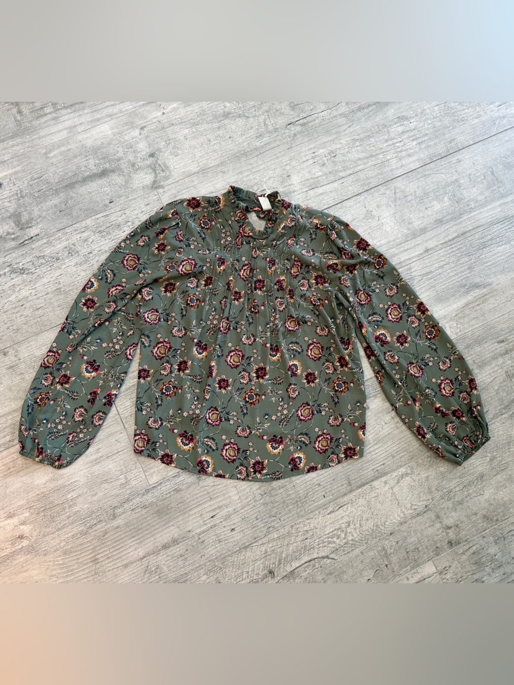 Joie Feminine Floral Cottagecore Olive Green Mockneck Blouse NWT